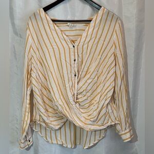 a.n.a A New Approach Women’s XL Mustard & White Striped Twist Front Blouse Rayon